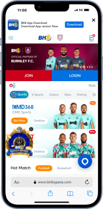 mobile screenshot of BK8's online betting Singapore page