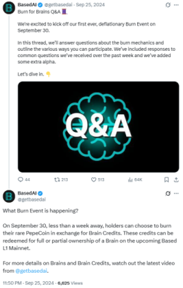 BasedAI x Pepe Coin burn event.