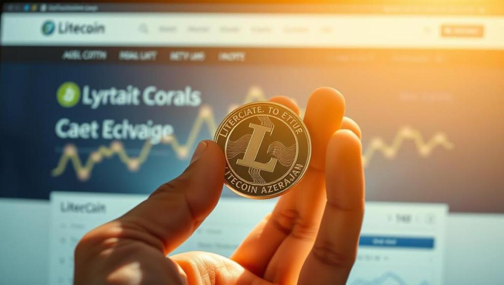 Litecoin nasıl alınır – bazar qrafikləri önündə qızıl LTC sikkəsi