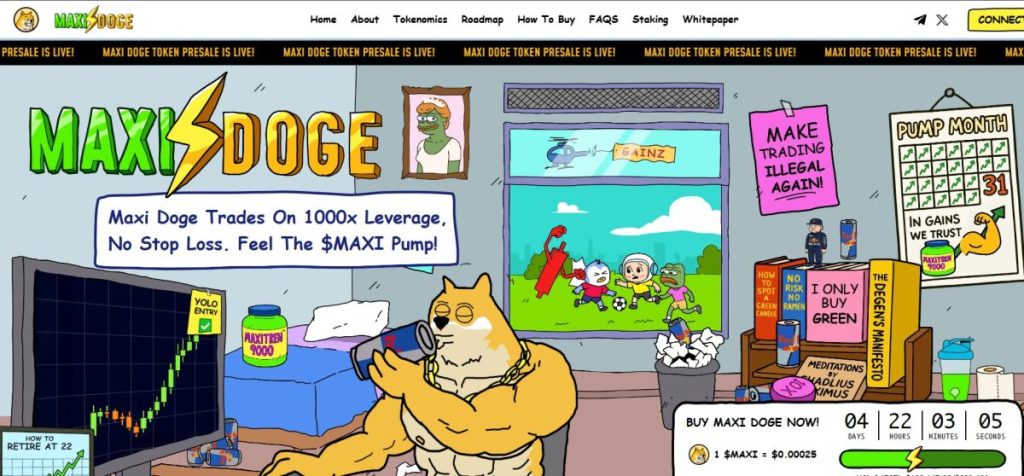 2. Maxi Doge ($MAXI) – Meme coin napędzany hajpen, celujący w 1000x zyski