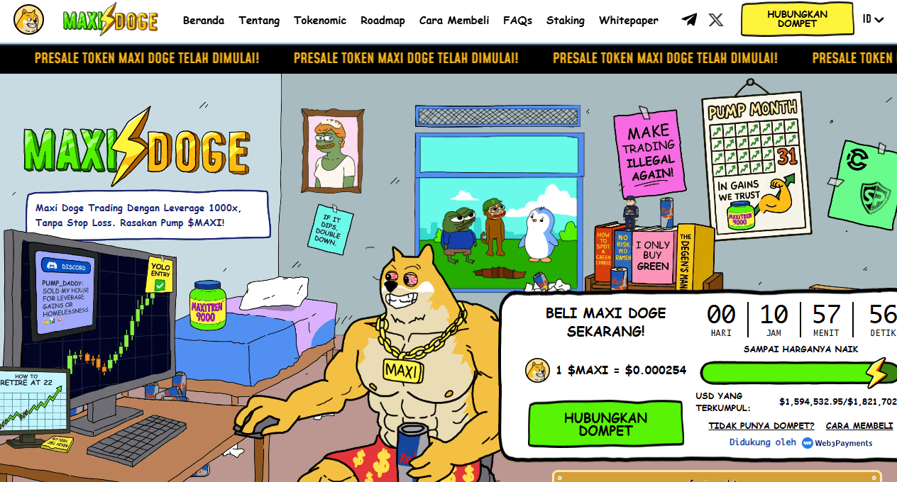 2. Maxi Doge ($MAXI) — Meme Degens, Komunitas Aktif