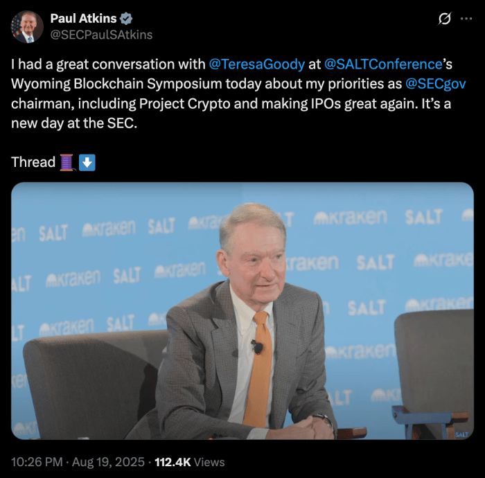 SEC to launch the president's digital assets collection to Power Crypto star-news.press/wp Paul Atkins Project Crypto Post on X.