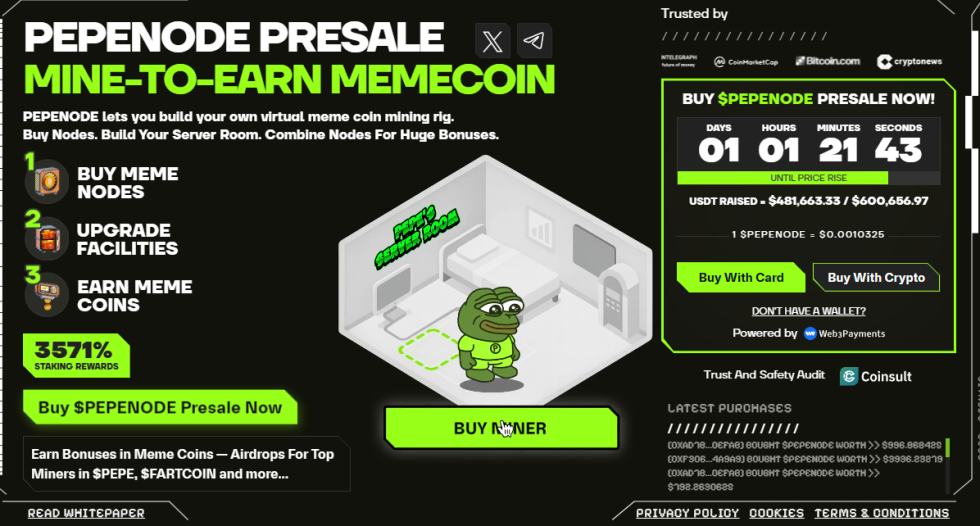 TOP mēmu monēta - PEPENODE (PEPENODE). ICO sasniedz 500 tūkstošus dolāru!