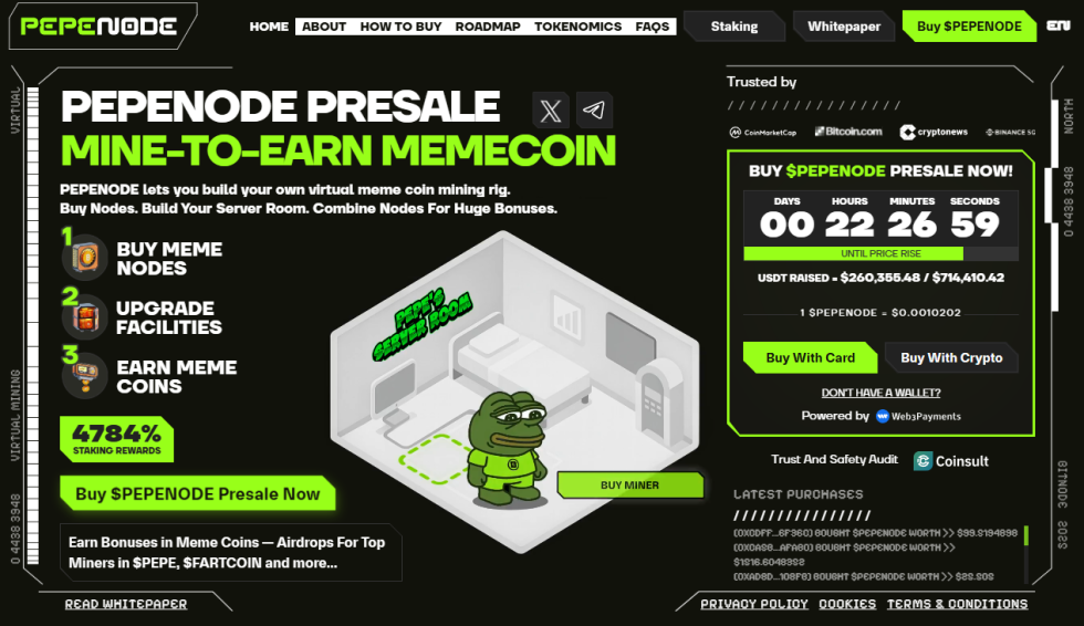 PEPENODE – mēmu monēta ar virtuālu “Mine-to-Earn” spēli