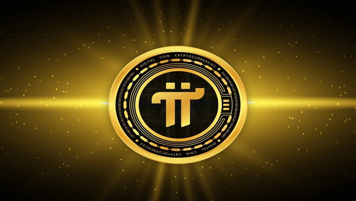 nvestuotojas su telefonu ir Pi Coin logotipu, iliustruojantis „kaip nusipirkti Pi coin