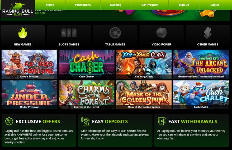 raging bull high payout gambling site new games and promotions