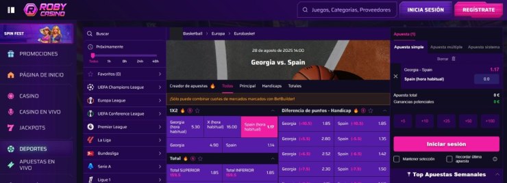 Roby Casino ofrece cientos de mercados y cuotas para el Eurobasket 2025