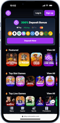 CoinCasino mobile screenshot for an article about the best Tron casino Australia sites