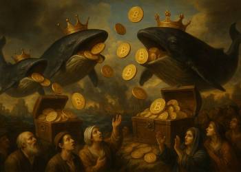 วาฬสวมมงกุฎเท Bitcoin ลงหีบสมบัติ สไตล์เรอเนซองส์