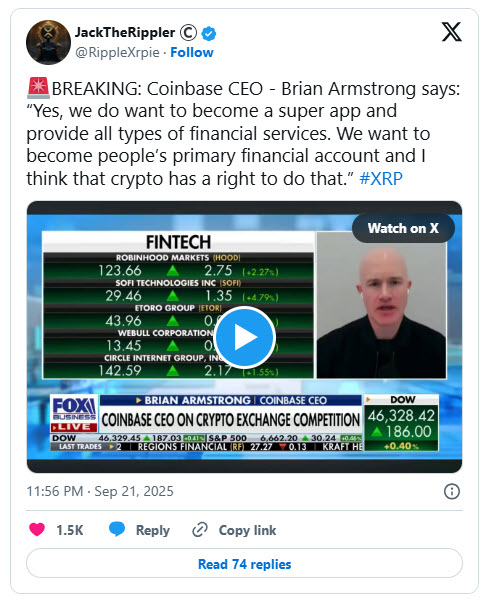 CEO ของ Coinbase บอกต้องการเป็น Super App