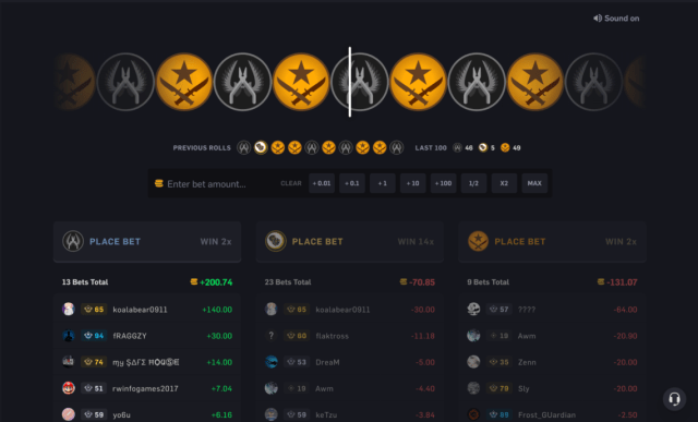 Игра скинами в CSGOEmpire