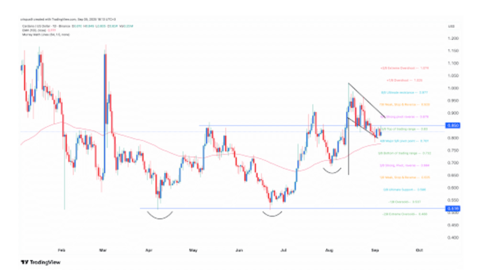 Carta de preços e padrões de preços de Cardano.