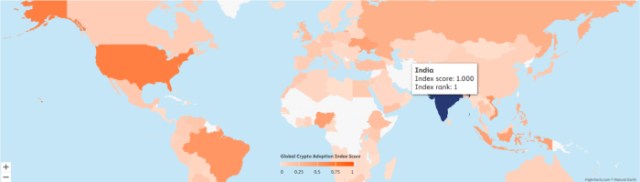 Chainalysis interactive map showing crypto adoption by country, with India as number 1