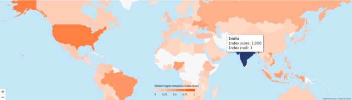 Chainalysis interactive map showing crypto adoption by country, with India as number 1