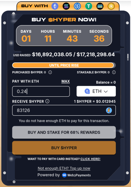 $HYPER token transaction with Ethereum.