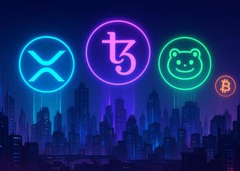 เมืองอนาคตโชว์โลโก้ XRP Tezos และ Altcoin แซง Bitcoin ร่วง