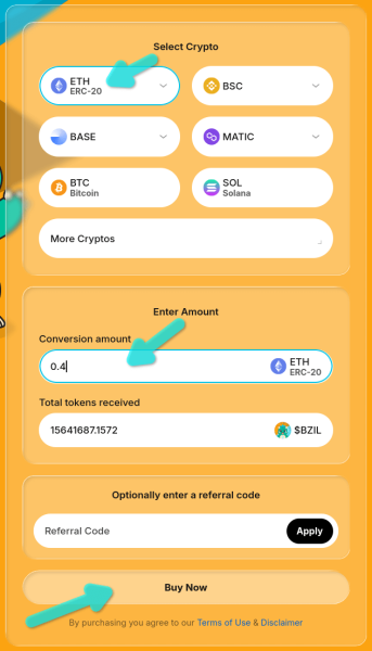 How to buy $BZIL from the presale using crypto.
