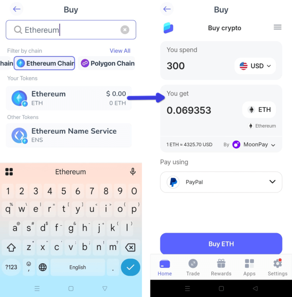 How to buy Ethereum with a crypto wallet onramp.