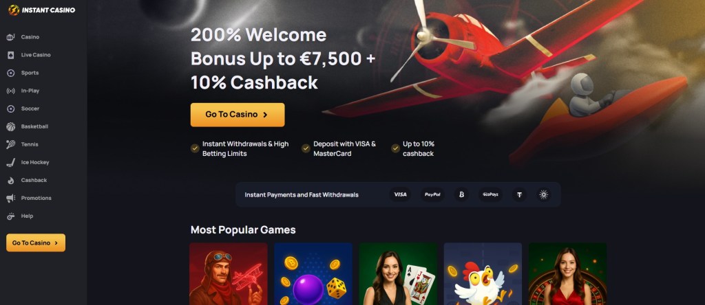 3. Instant Casino – Fast betting with room for niche sports