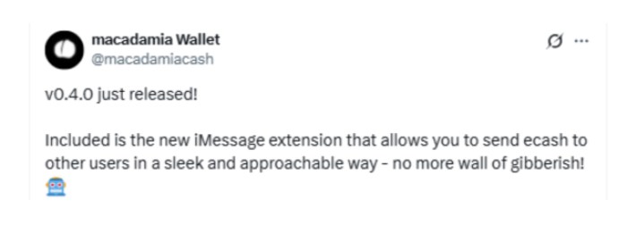 Macadamia Wallet announced a new iMessage extension for eCash