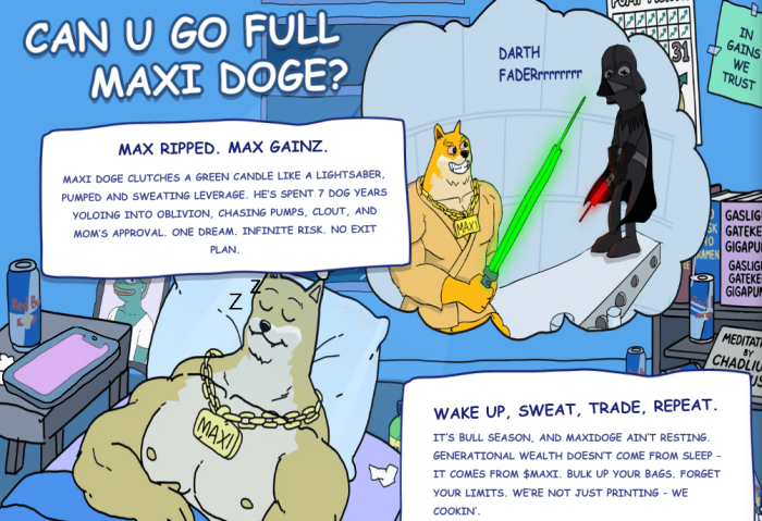 Maxi Doge’s meme and bullish narrative.