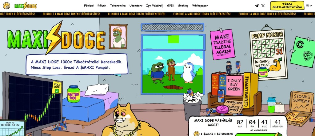 2. Maxi Doge ($MAXI) – Meme-utility hibrid alkotói ökoszisztémával, stakinggel és AI eszközökkel