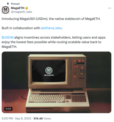 MegaETH announcement on X of the $USDm.