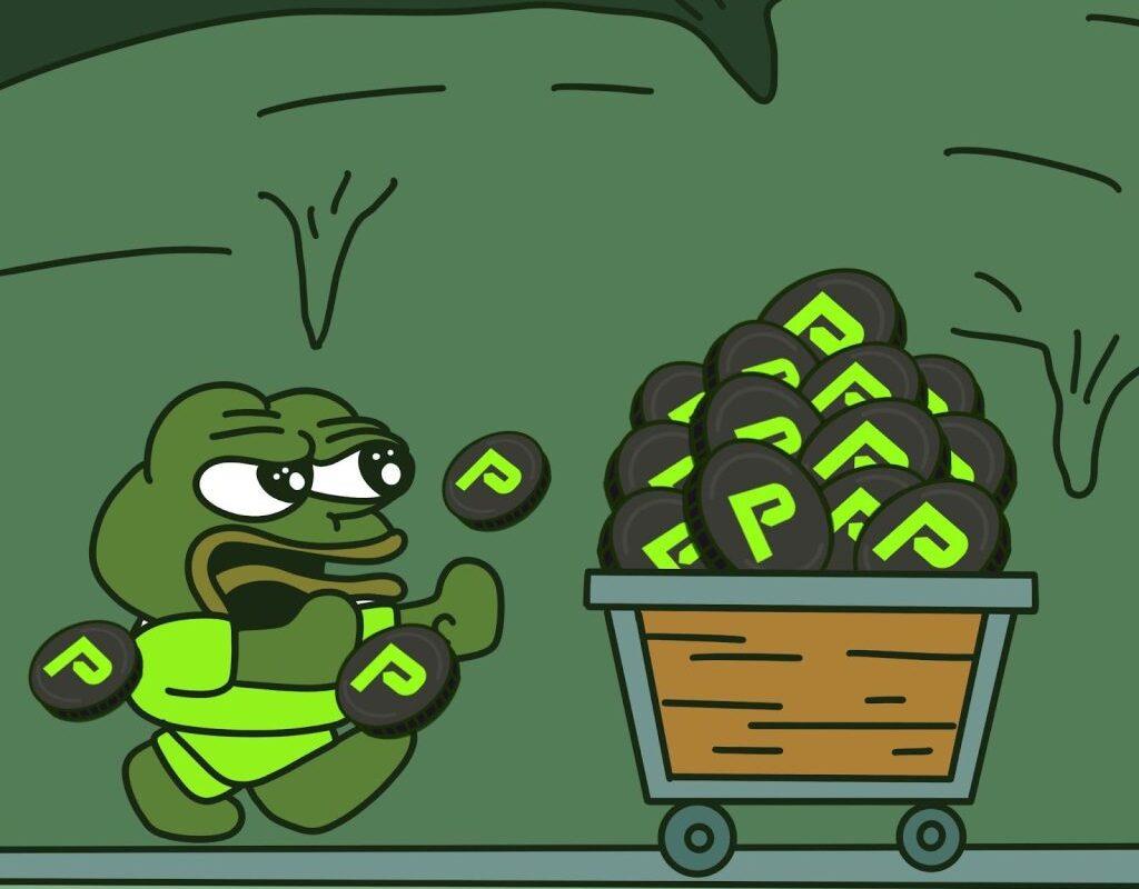 การ์ตูนกบ PepeNode ขุดเหรียญคริปโตสีเขียว