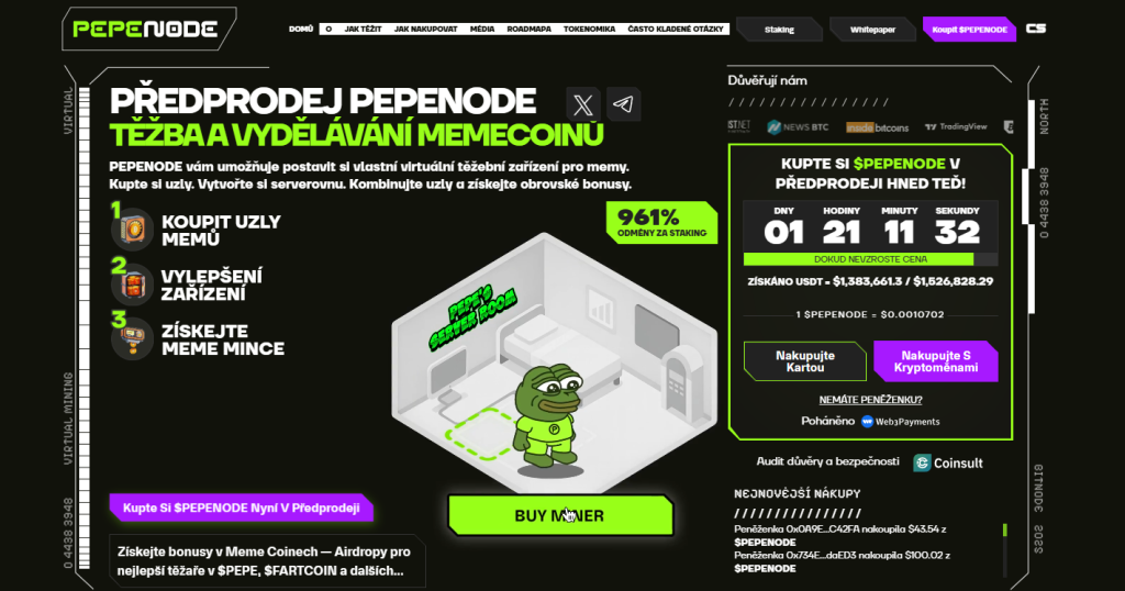 Pepenode (PEPENODE): Meme coin, který mění pravidla hry