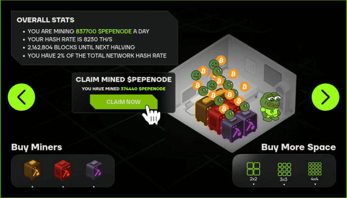 PepeNode game teaser and mining nodes.