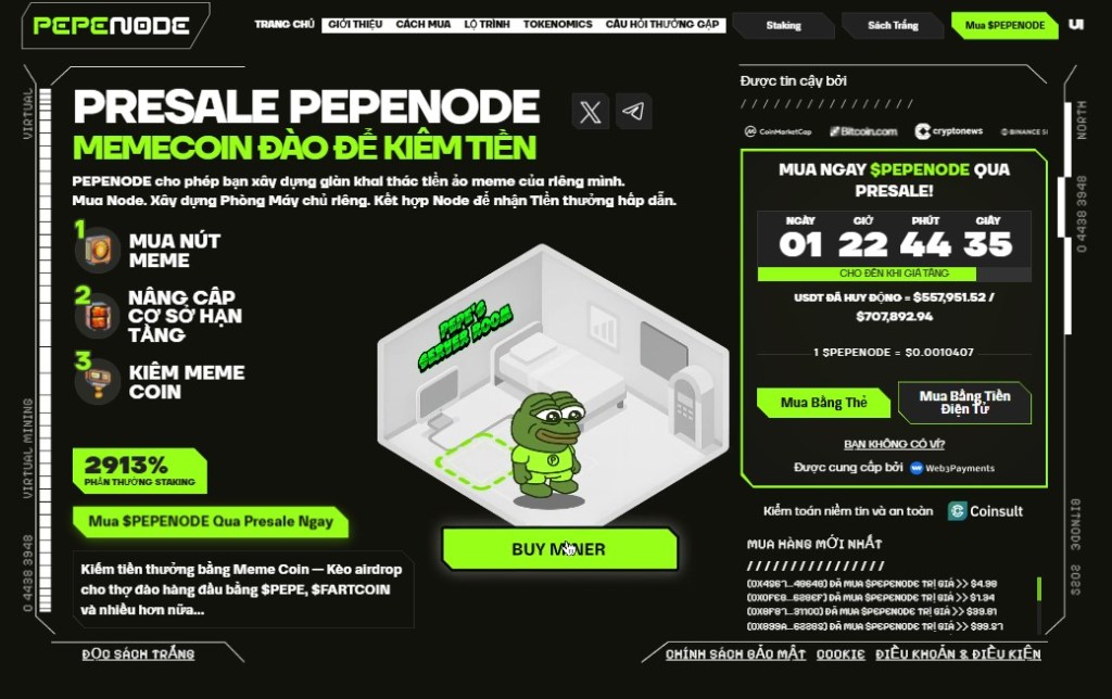 Pepenode – Meme coin với mô hình “Mine-to-Earn”