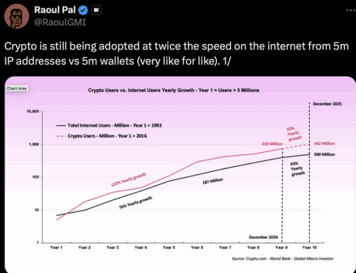 Raoul Pal charts crypto users on X.