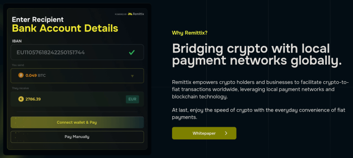 Remittix app demo on the official landing page.
