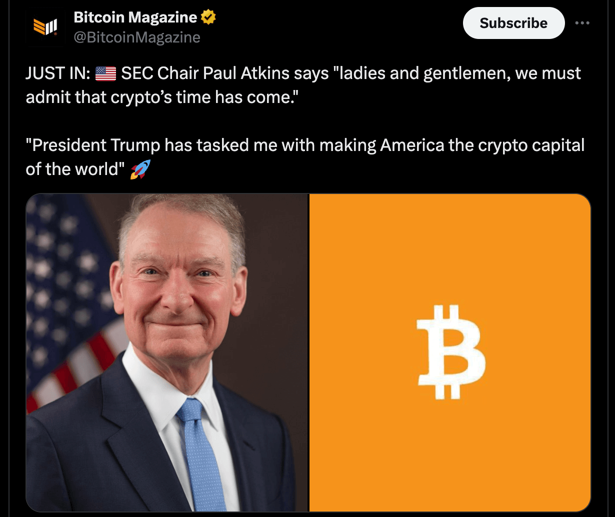 Der SEC-Vorsitzende Paul Atkins schlägt Pro-Krypto-Initiativen vor.