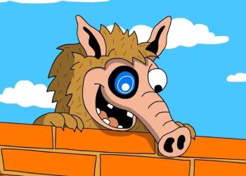 ตัวละครสัตว์ Snorter หน้าตลกโผล่พ้นกำแพงอิฐ