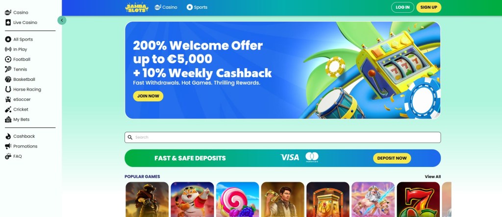 10. Samba Slots – Colourful design with reach across offshore betting platforms