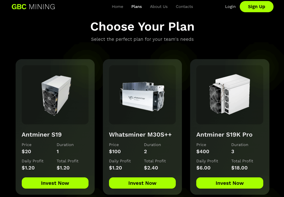 Eine kleine Auswahl der Pläne von GBC Mining.