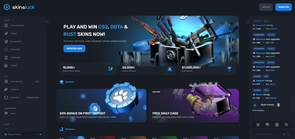 Lợi ích khi tham gia tại cá cược CSGO tại Skinsluck