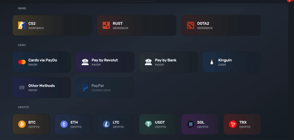 Thực hiện nạp skin hoặc tiền vào tài khoản