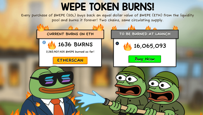 WEPE SOL token burn plans and burn count.