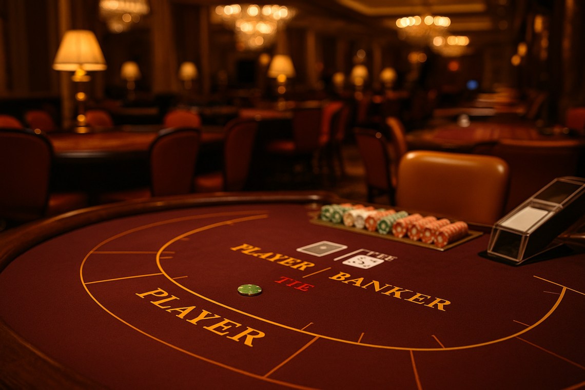 高級感のある雰囲気のカジノのバカラテーブル|バカラの罫線解説のホーム画面