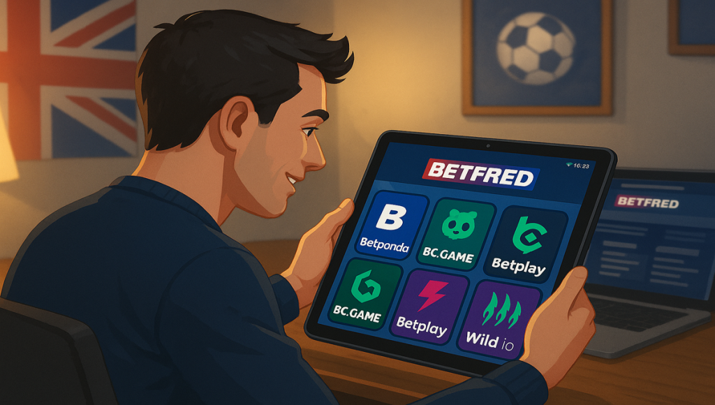 Image of a betting enthusiast using multiple Betfred sister apps on a tablet