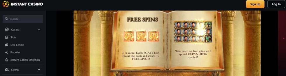 Tela do Book of Dead no Instant Casino