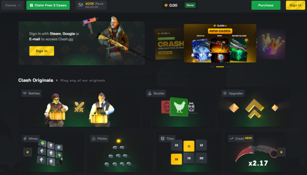 4. Clash.gg – CSGO kastes cīņas ar izlozi