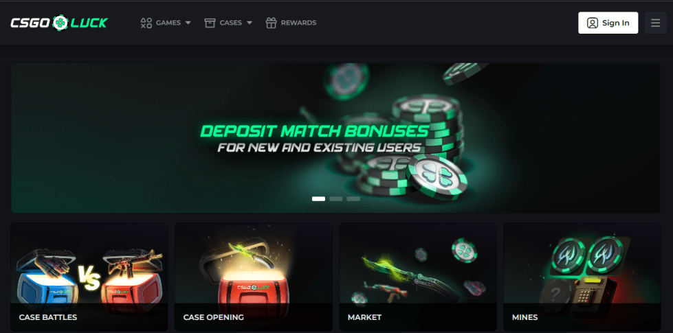 5. CSGOLuck – CSGO vietne ar unikāliem režīmiem kastes cīņām