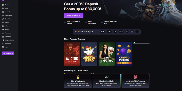 2. CoinCasino – kazino internete su kriptovaliutų privalumais