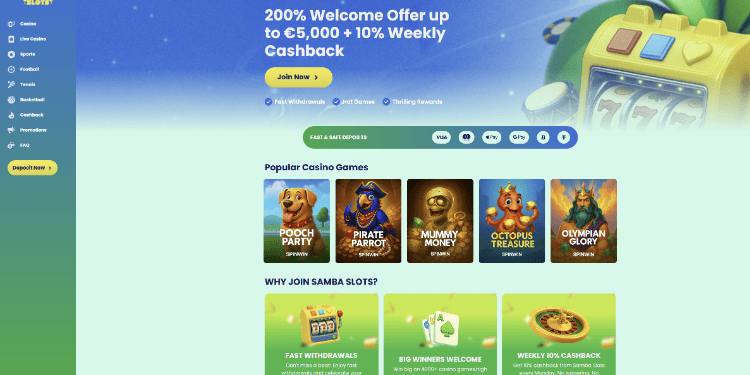 3. SambaSlots – casino online su spalvinga žaidimų įvairove ir dosniais bonusais