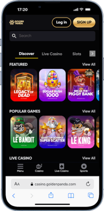 mobile screenshot of Golden Panda's casino lobby