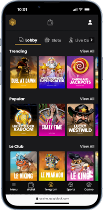 lucky Block an AU Tron Casino game lobby mobile screenshot