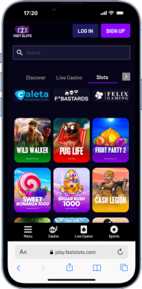 a mobile screenshot of the game library at Fast Slots